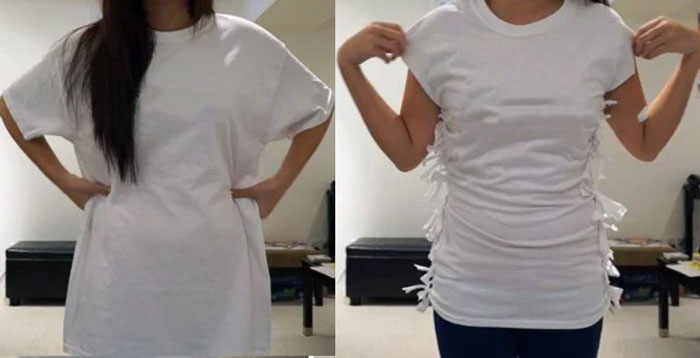 DIY Oversized T shirt cutting from sides off sleeves